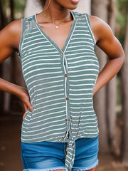  Nautical Stripe V Neck Tank