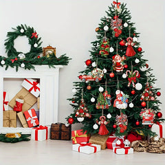 10pcs Christmas Santa Wooden Hanging Ornaments Party Decor Tree Decorations