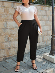 Women's Plus High Rise Trousers Elastic Waist Solid Color