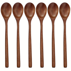 6pcs Wooden Spoons 22.86 Cm Wood Soup Spoons Japanese Style Kitchen Utensil