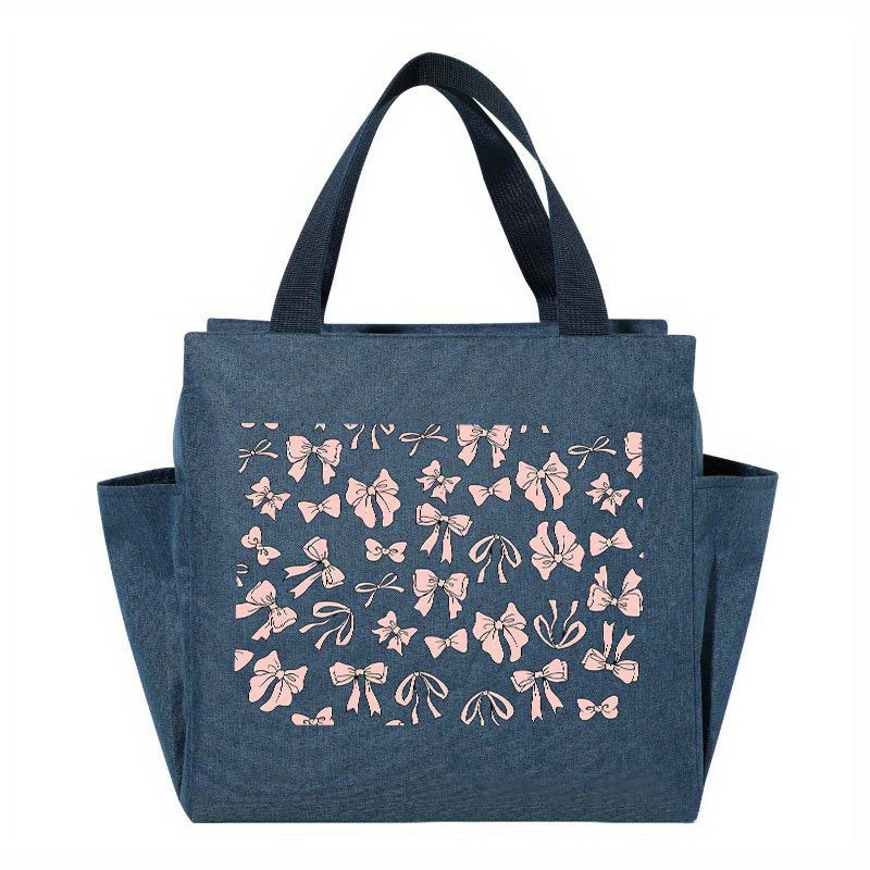 Pink Ribbon Insulated Lunch Bag Thick Cooler Box Canvas Portable Tote Women's