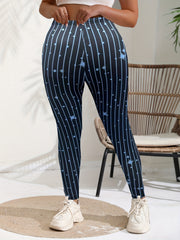 Casual Leggings Women's Plus Stripe & Dot & Star Print Leggings