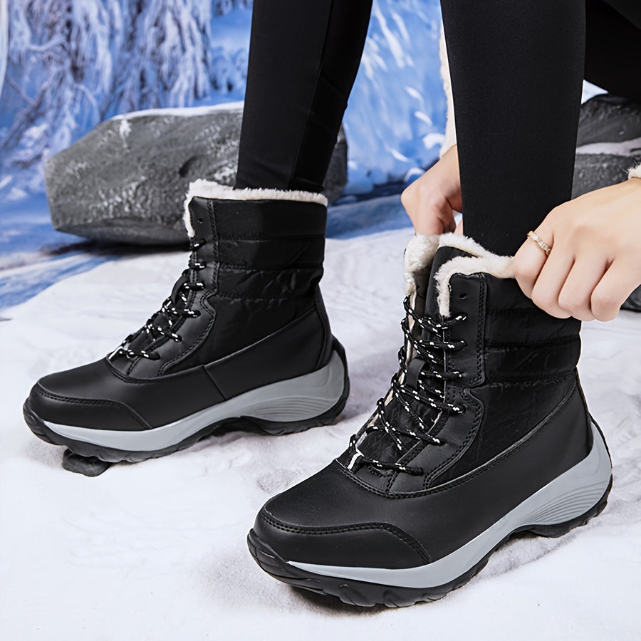 Women's Plush Inner Snow Boots Platform Mid Calf Boots