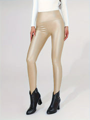 Faux Leather Fleece Lined Leggings Yoga Pants Womens Activewear
