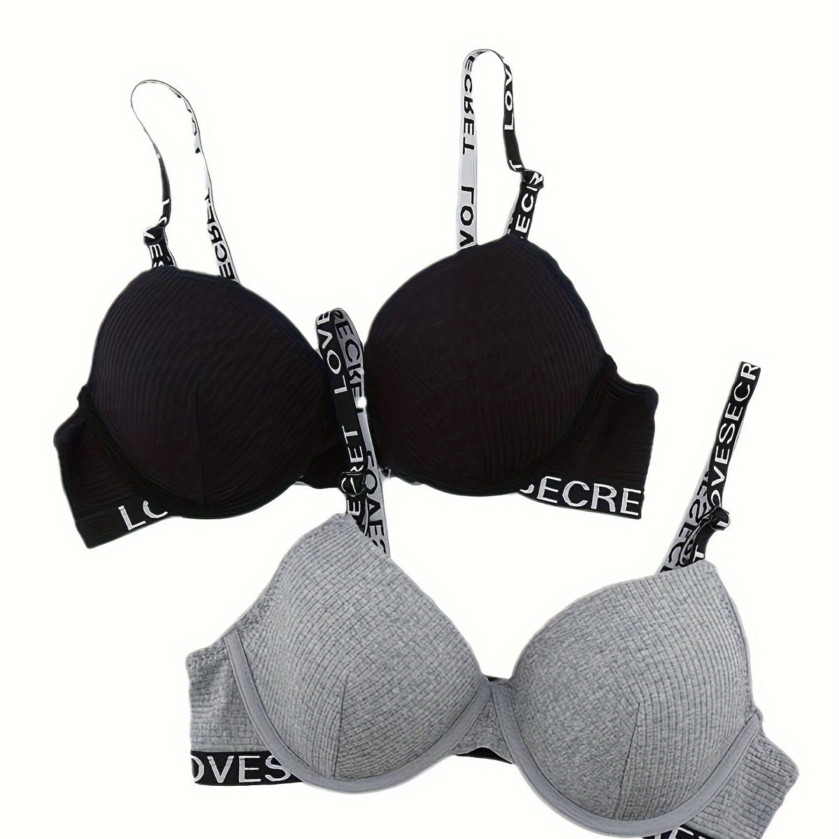 2pcs Letter Straps Push Up Bras Breathable Intimates Bra Women's Lingerie