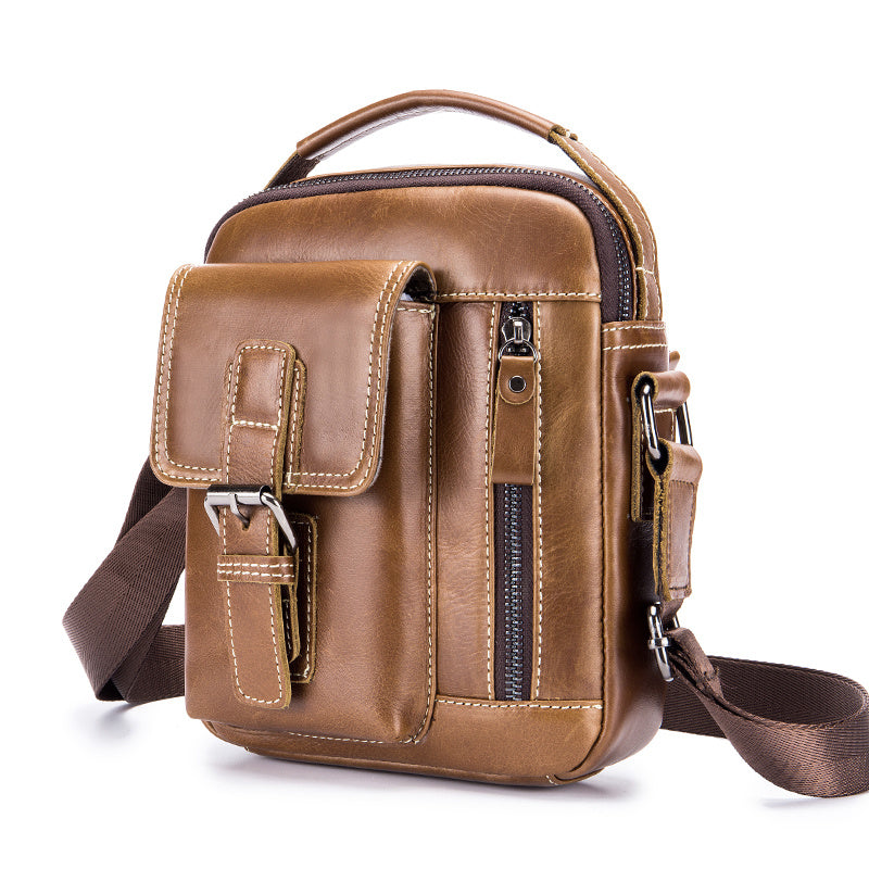 Cowhide Boy Satchel Leather Shoulder Bag Men's Retro Vertical Messenger Bag