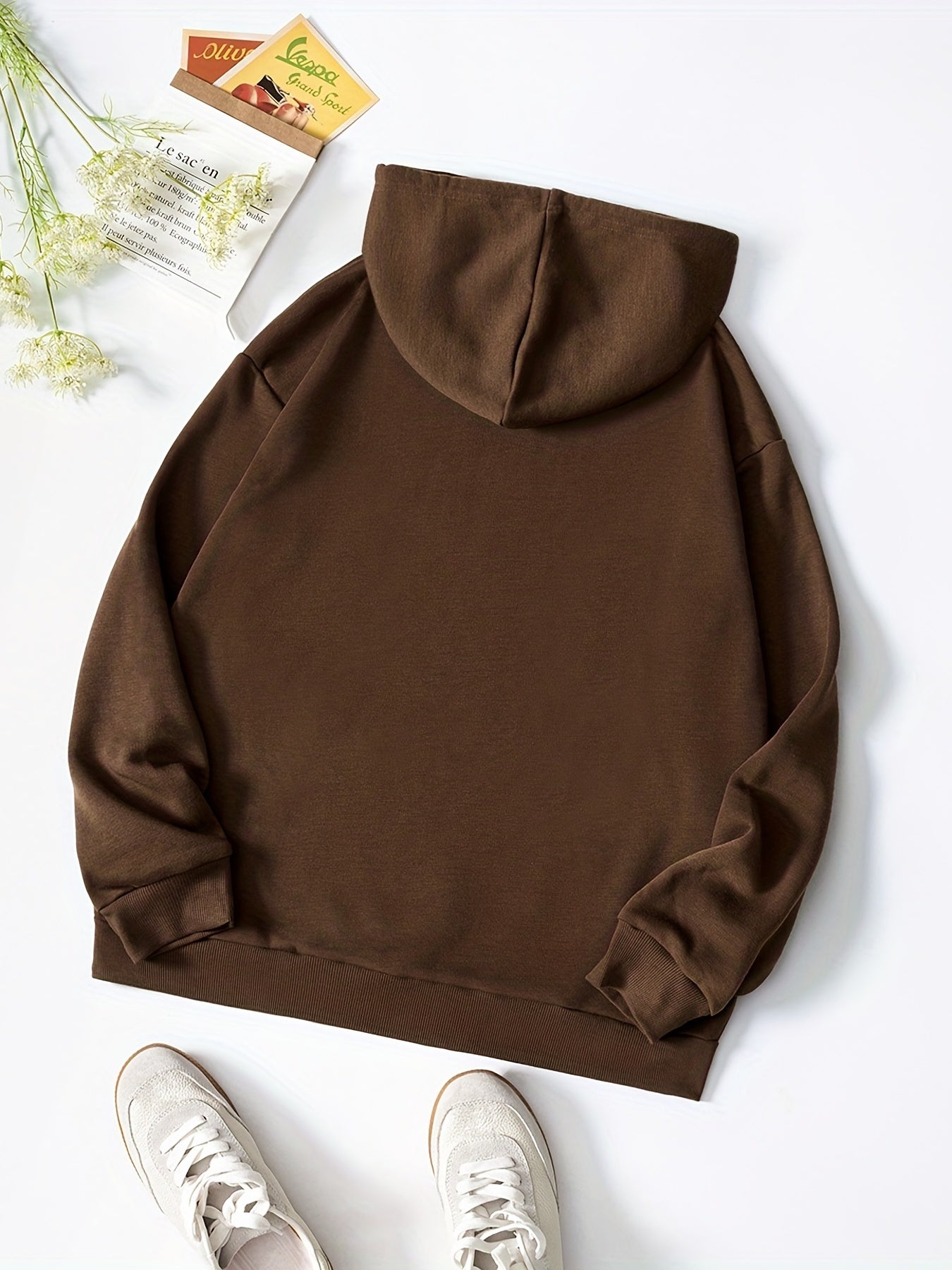 Bear Print Casual Hoodies Drawstring Long Sleeve Pullover Sweater