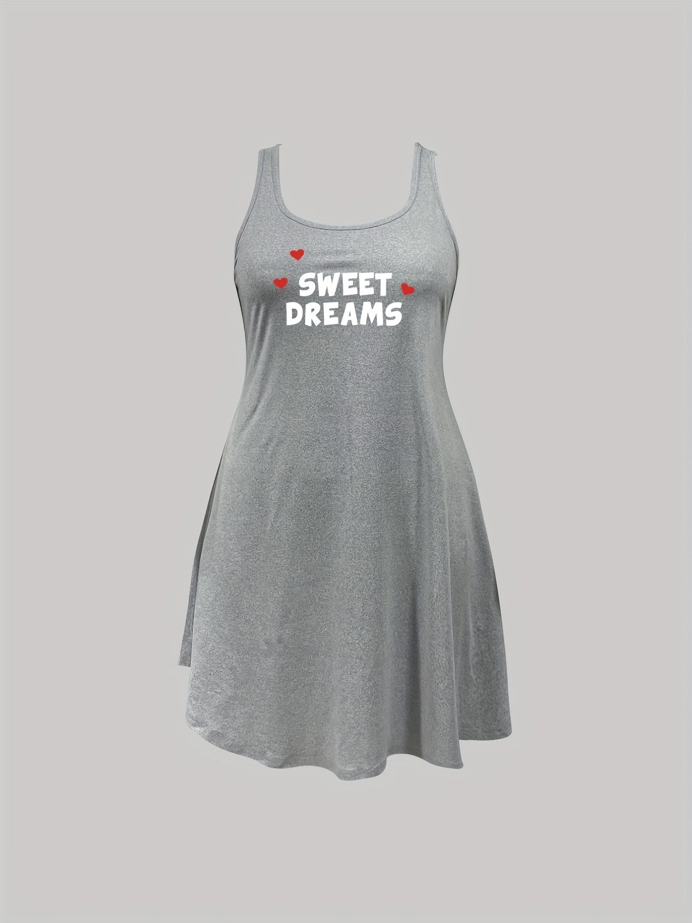  Heart & Letter Print Racer Back Tank Sleep Dress