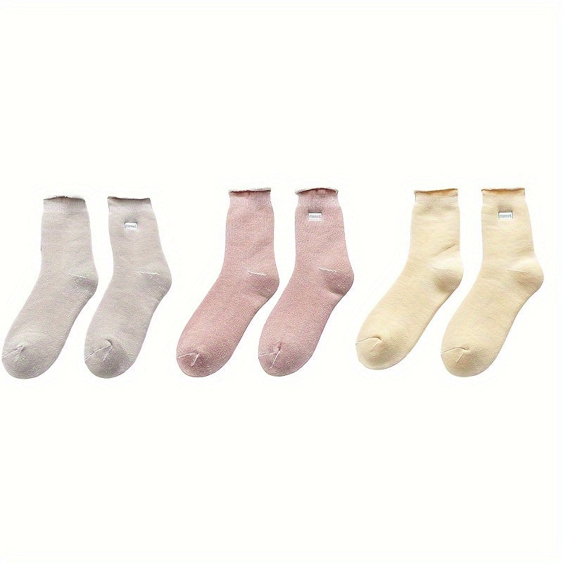 5 Pairs Plush Lined Socks Comfy & Warm Women's Mid Tube Stockings