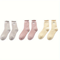 5 Pairs Plush Lined Socks Comfy & Warm Women's Mid Tube Stockings