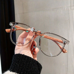 Square Anti Light Glasses for Women Men Wooden Temple Glasses