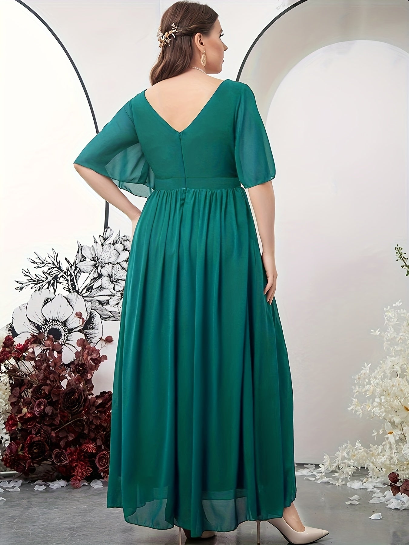  Floral Print Maxi Overlay Party Dress