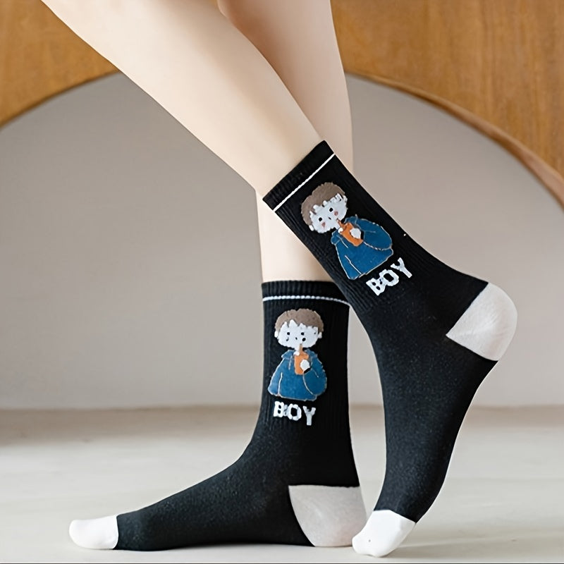 Cartoon Print Comfy Mid Tube Socks Women's Stockings