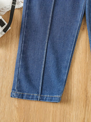Girls Wide Leg Jeans Denim Trousers Elastic Waist