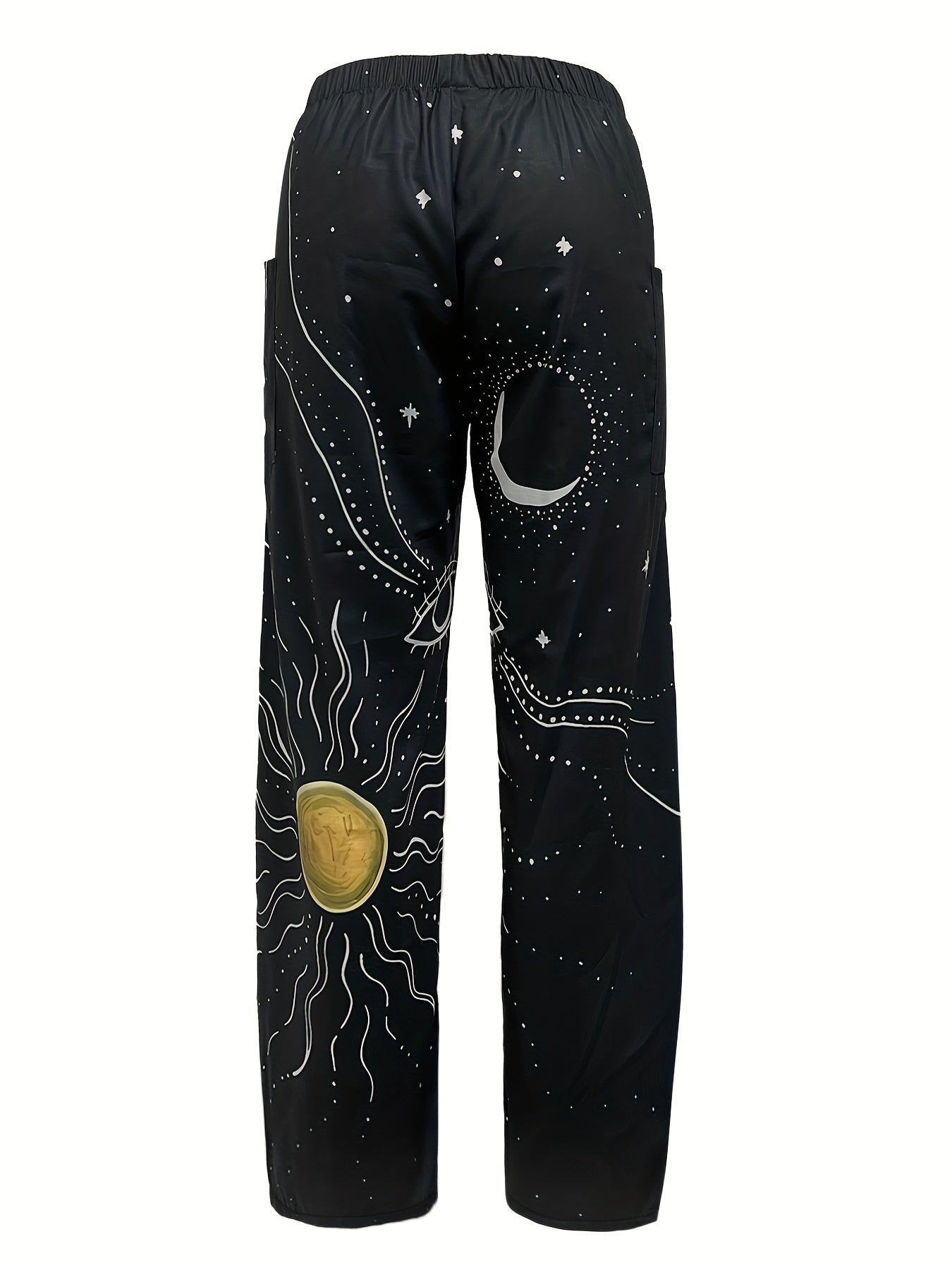 Women's Plus Eye & Moon & Sun Print High Rise Wide Leg Trousers