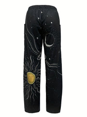 Women's Plus Eye & Moon & Sun Print High Rise Wide Leg Trousers