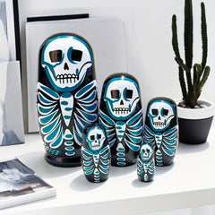 Skull Pattern Wooden Doll Figurine Nesting Doll
