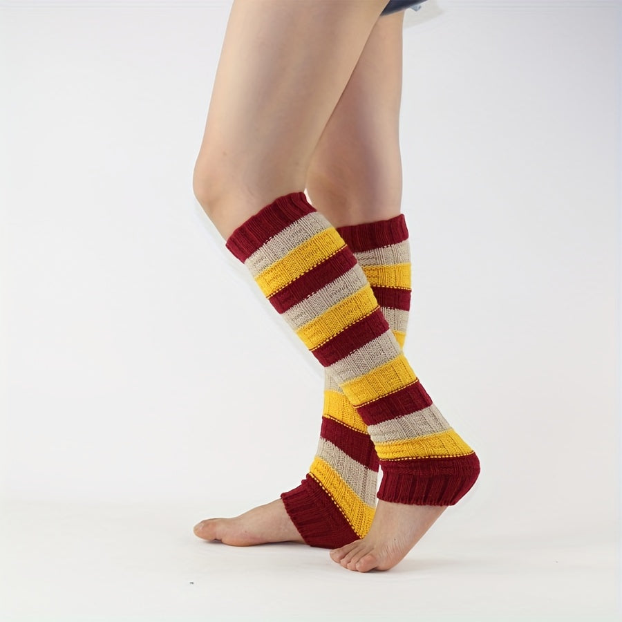 Striped Knitted Leg Warmers Warm Colorblock Knee High Socks