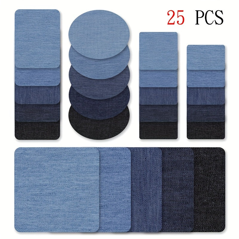 25pcs Iron On Denim Patches Jeans Repair Fabric DIY Sewing Self Adhesive
