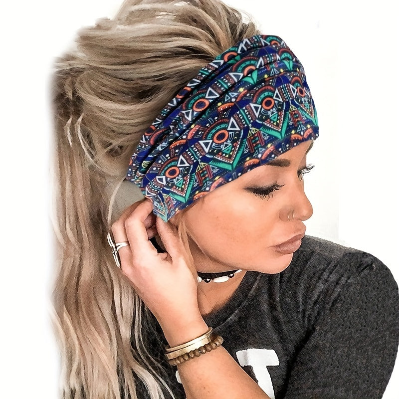 Boho Style Printed Elastic Knotted Headband Wide Brim Hairband