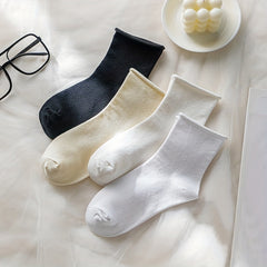 4 Pairs Solid Curling Socks Comfy & Breathable Mid Tube Socks Women's Stockings