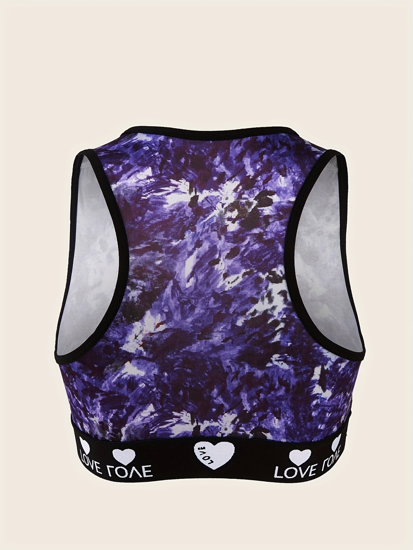 Tie Dye Letter Tape Racer Back Sports Bra for Women
