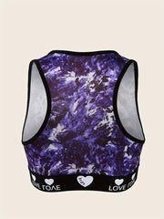 Tie Dye Letter Tape Racer Back Sports Bra for Women