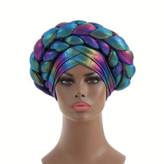 Gradient Turban Cap Double Layer Braided Head Wrap Elastic Bonnet Chemo Hats