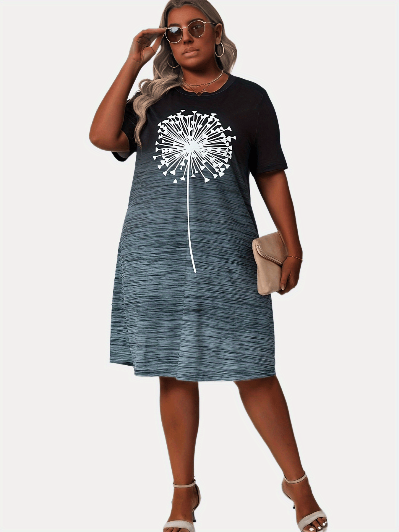  Women's Dandelion & Ombre Print Tee Dress