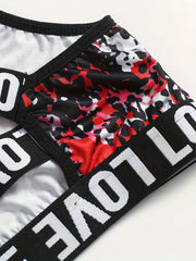 Leopard Bra & Panties Set Criss Cross Back Sports Bra & Letter Print Panties