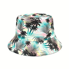 Coconut Tree Print Bucket Hat Double sided Casual Vacation Sun Hat