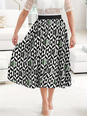  Geometric & Daisy Print High Waisted Skirt