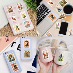 50pcs Retro Stamp Stickers for Guitar Luggage Water Cup DIY Collection