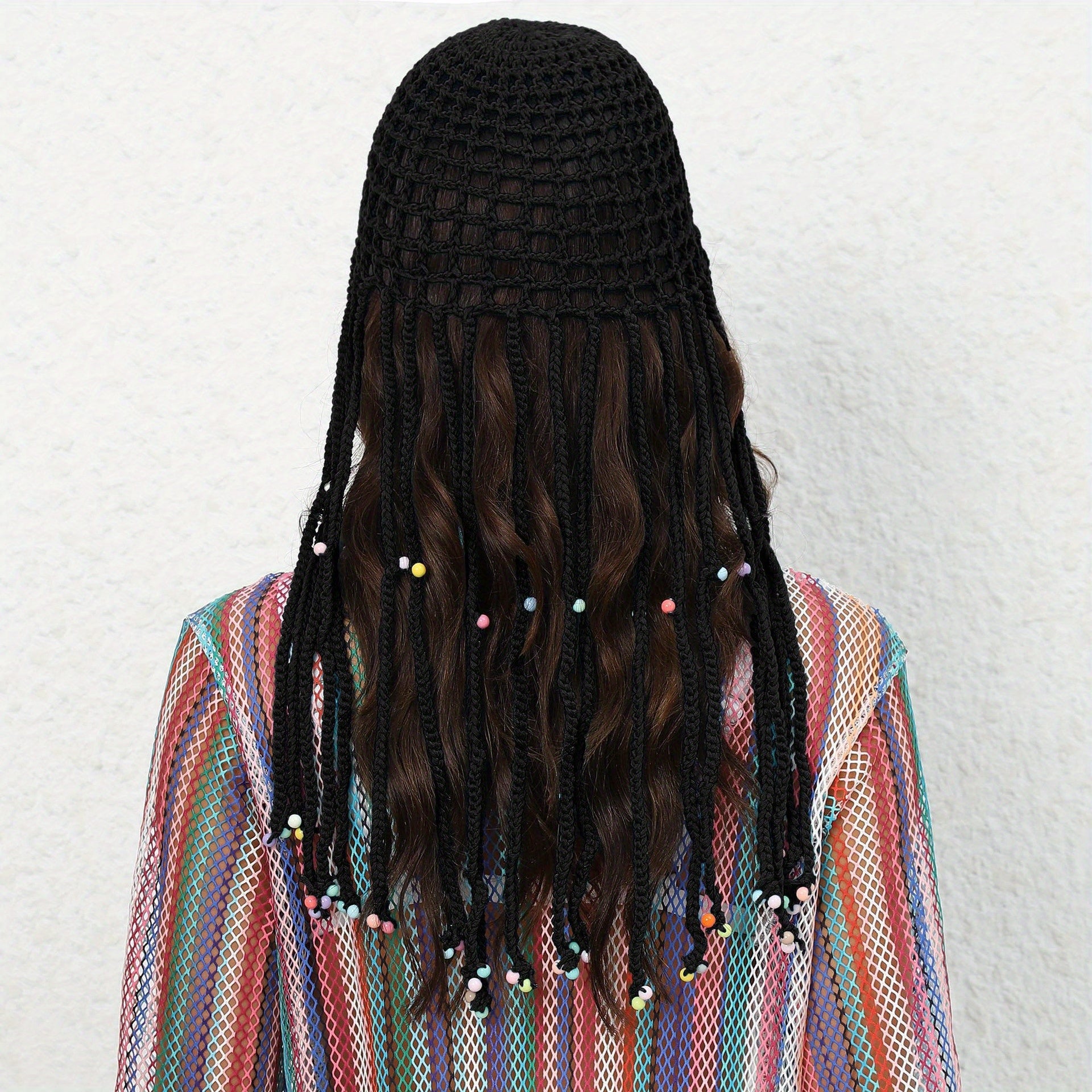 Hollow Woven Crochet Y2K Beanie Cap with Tassel