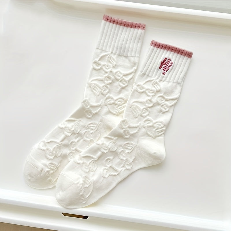 Embroidery Heart & Letter Socks Women's Mid Tube Stockings