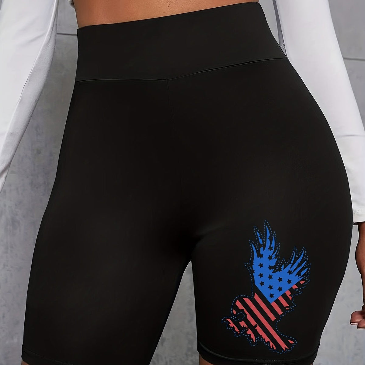  Flag Eagle Print High Rise Biker Shorts