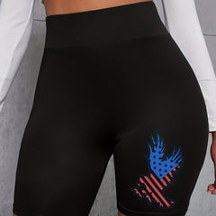  Flag Eagle Print High Rise Biker Shorts