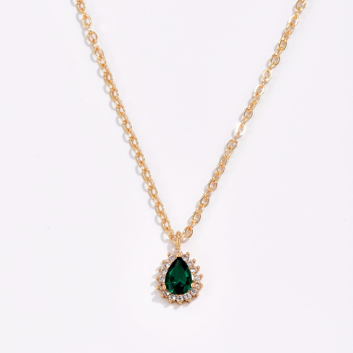Green Zircon Teardrop Pendant Necklace Women's Accessories Gift