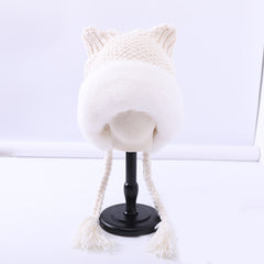 Women's Winter Pom Beanie Hat Fluffy Knit Cat Fox Ear Faux Fur Skull Cap