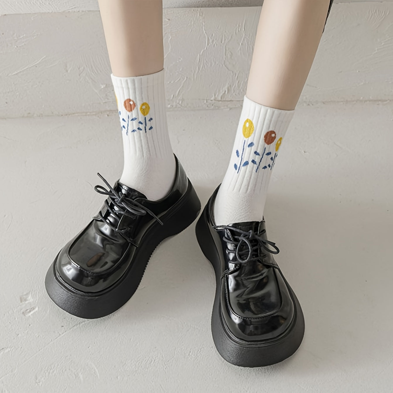 3 pairs Floral Print Socks Women's Stockings & Hosiery