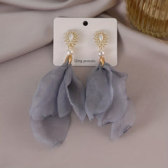 Pearl & Chiffon Drop Earrings - Fashionable Jewelry for Women