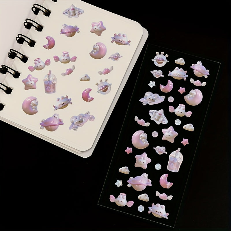 Moon Rabbit 3D Love Heart Star Stickers Set