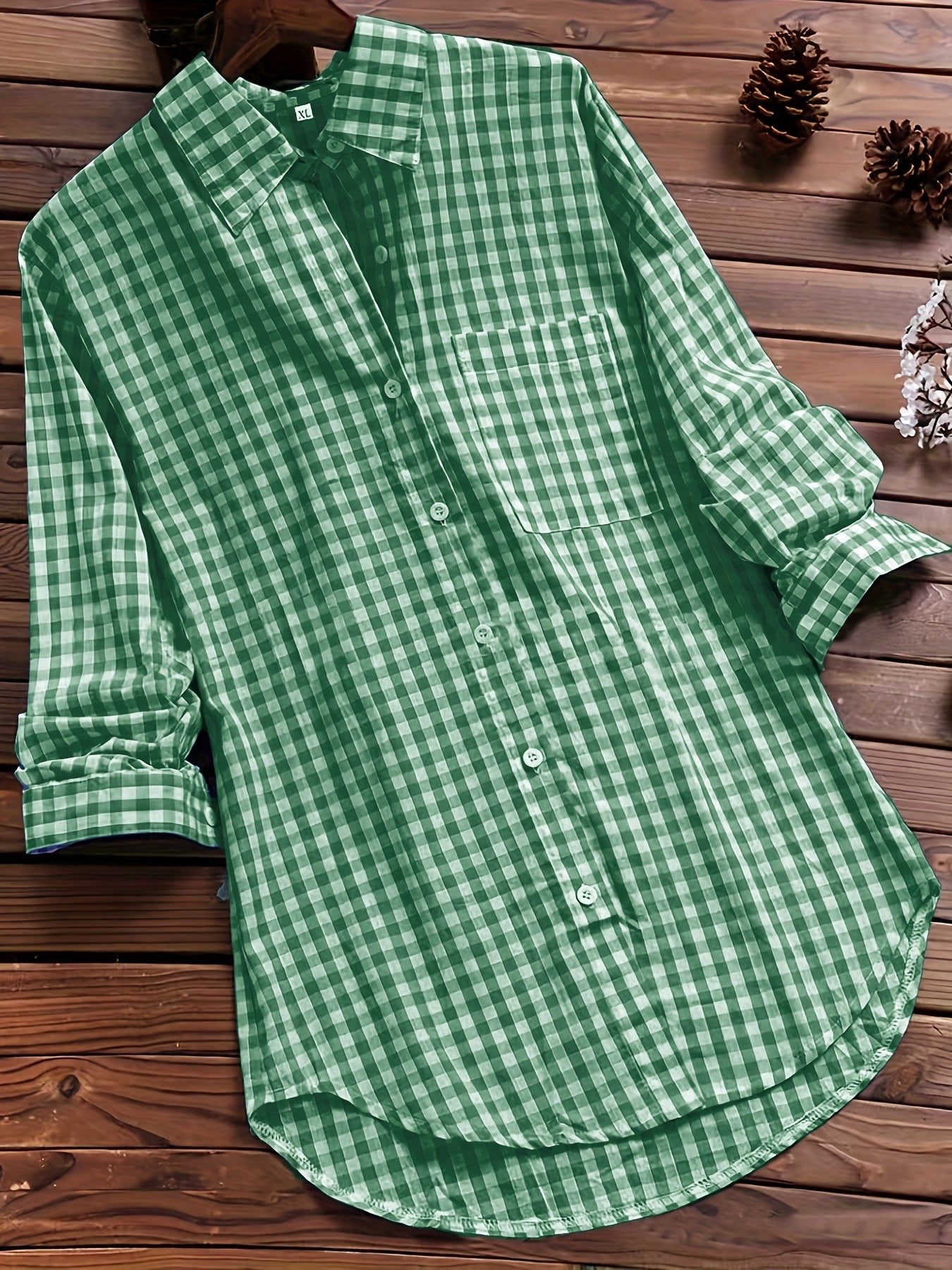  Gingham Print Long Sleeve Shirt