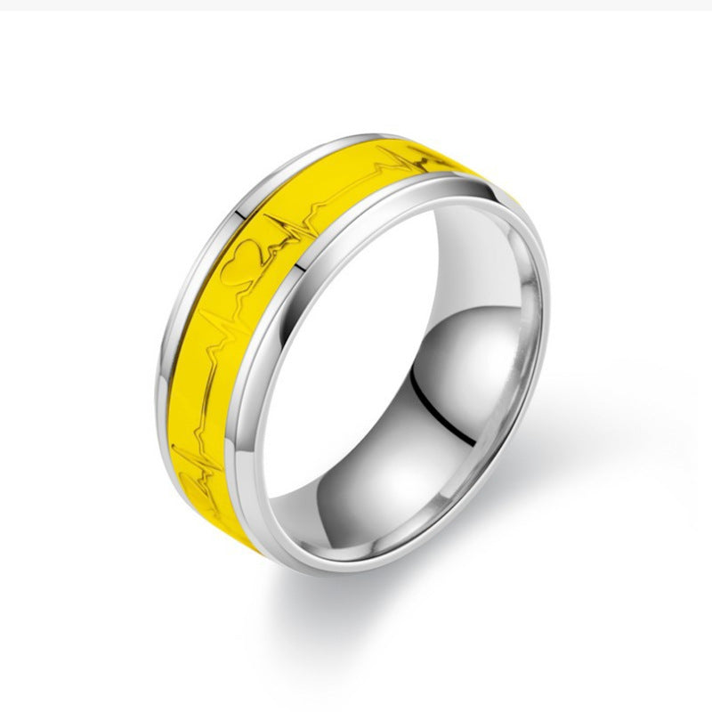 Heart-shaped Titanium Steel Ring Luminous Couple Ring