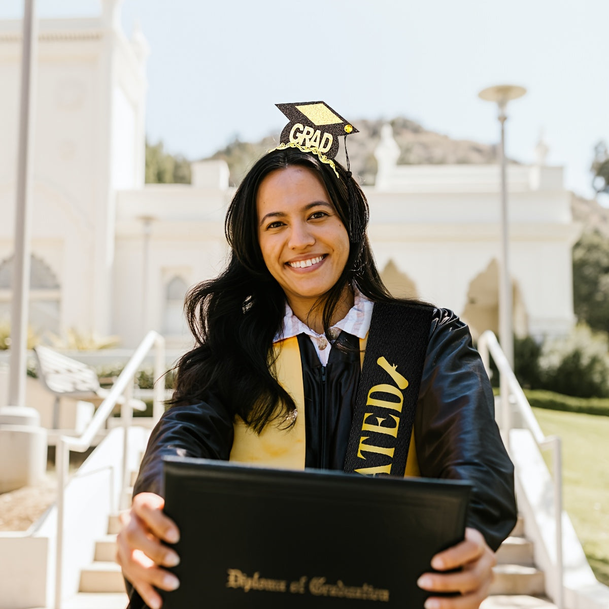 Graduation Decoration Set Sequin Headband Sash Bachelor Hat Satin Sash