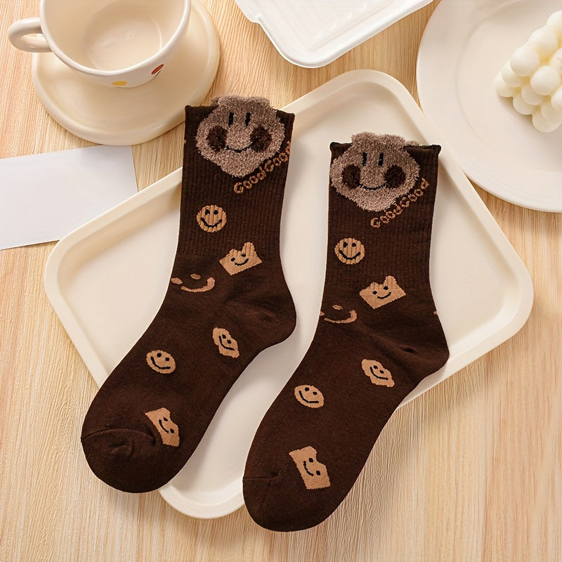 5 Pairs Cute Cartoon Print Comfy Mid Tube Women's Socks