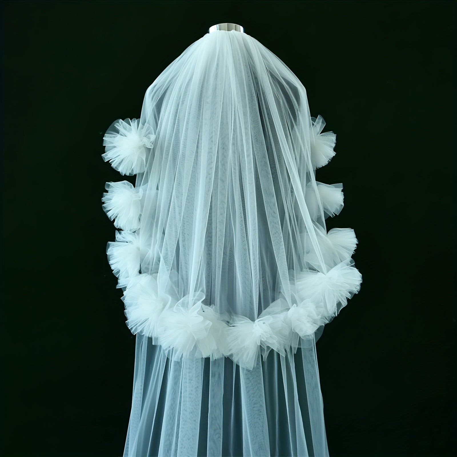 Double Layer Bridal Veil with Floral Edge, Hair Comb Romantic Wedding Accessory