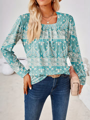  Paisley Print Long Sleeve Boho Blouse