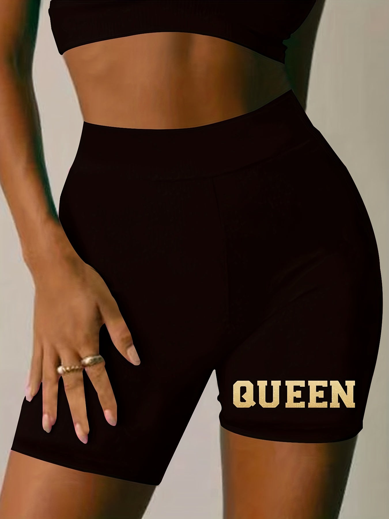 Women's Plus Dripping Letter Print High Rise Biker Shorts