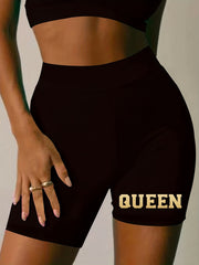 Women's Plus Dripping Letter Print High Rise Biker Shorts